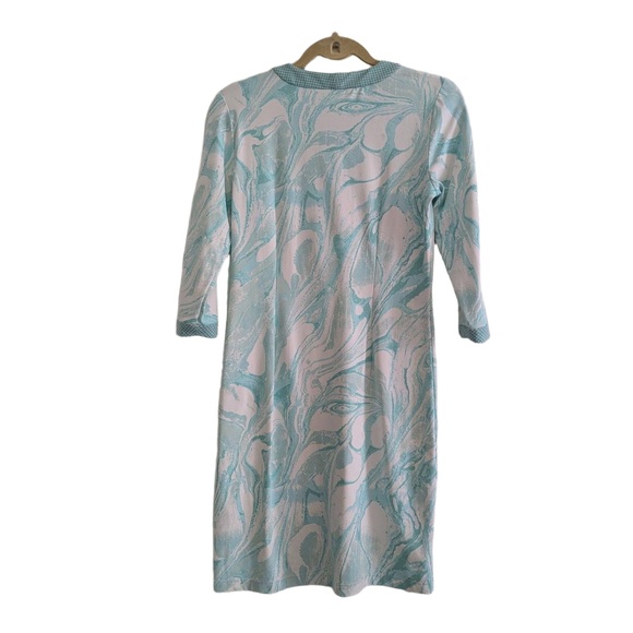 J McLaughlin Dress Women XS Turquoise White Pattern Sheath Casual Preppy Classic - Picture 5 of 14